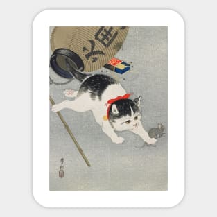 Cat and Rat by Ohara Koson Sticker